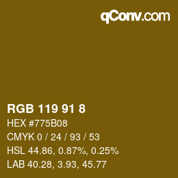 Color code: RGB 119 91 8 | qconv.com