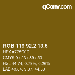 カラーコード: RGB 119 92.2 13.6 | qconv.com