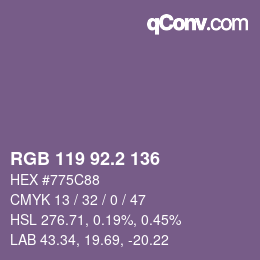 カラーコード: RGB 119 92.2 136 | qconv.com