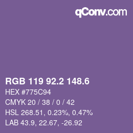 カラーコード: RGB 119 92.2 148.6 | qconv.com