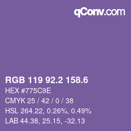 カラーコード: RGB 119 92.2 158.6 | qconv.com