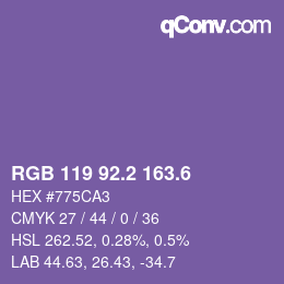 カラーコード: RGB 119 92.2 163.6 | qconv.com