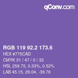 カラーコード: RGB 119 92.2 173.6 | qconv.com