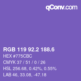 カラーコード: RGB 119 92.2 188.6 | qconv.com
