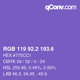 カラーコード: RGB 119 92.2 193.6 | qconv.com