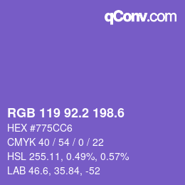 カラーコード: RGB 119 92.2 198.6 | qconv.com