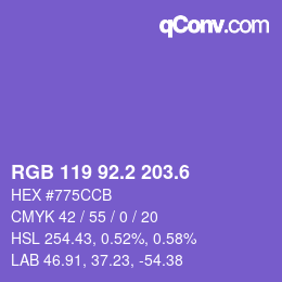 カラーコード: RGB 119 92.2 203.6 | qconv.com