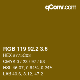 カラーコード: RGB 119 92.2 3.6 | qconv.com