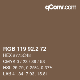 カラーコード: RGB 119 92.2 72 | qconv.com