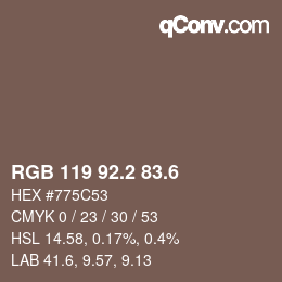 カラーコード: RGB 119 92.2 83.6 | qconv.com