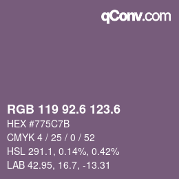 カラーコード: RGB 119 92.6 123.6 | qconv.com