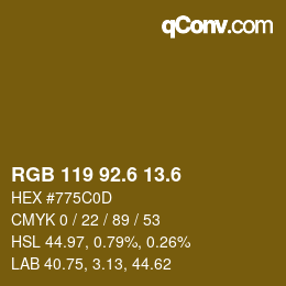 カラーコード: RGB 119 92.6 13.6 | qconv.com