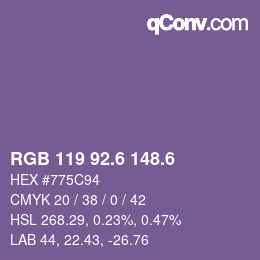 カラーコード: RGB 119 92.6 148.6 | qconv.com