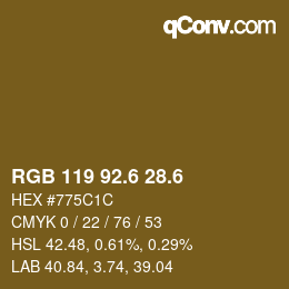 カラーコード: RGB 119 92.6 28.6 | qconv.com