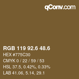 カラーコード: RGB 119 92.6 48.6 | qconv.com