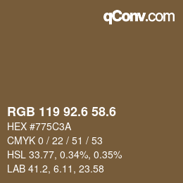 カラーコード: RGB 119 92.6 58.6 | qconv.com