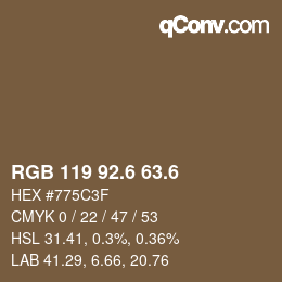 カラーコード: RGB 119 92.6 63.6 | qconv.com