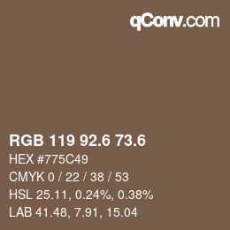 カラーコード: RGB 119 92.6 73.6 | qconv.com