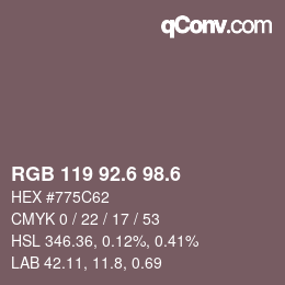 カラーコード: RGB 119 92.6 98.6 | qconv.com