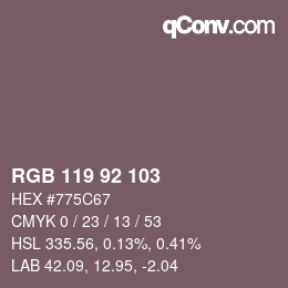 Color code: RGB 119 92 103 | qconv.com