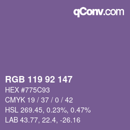 Color code: RGB 119 92 147 | qconv.com