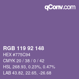 Color code: RGB 119 92 148 | qconv.com