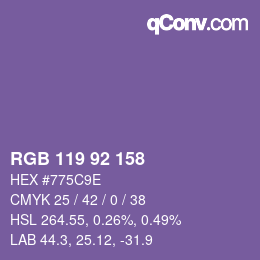 颜色代码: RGB 119 92 158 | qconv.com