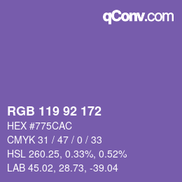 カラーコード: RGB 119 92 172 | qconv.com
