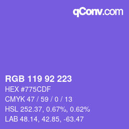 Farbcode: RGB 119 92 223 | qconv.com
