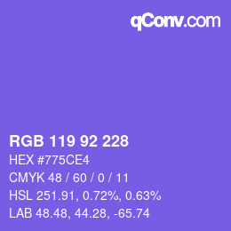 Farbcode: RGB 119 92 228 | qconv.com