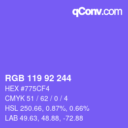 カラーコード: RGB 119 92 244 | qconv.com