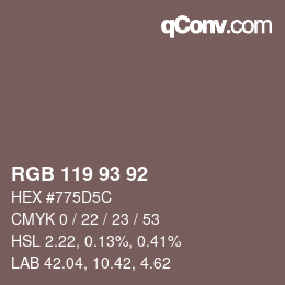 Color code: RGB 119 93 92 | qconv.com