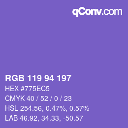 カラーコード: RGB 119 94 197 | qconv.com