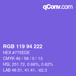 Color code: RGB 119 94 222 | qconv.com