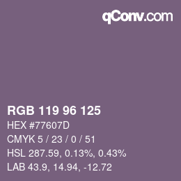 颜色代码: RGB 119 96 125 | qconv.com
