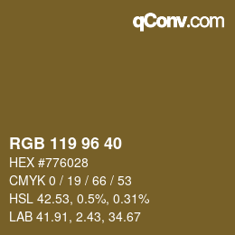 颜色代码: RGB 119 96 40 | qconv.com