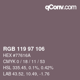 Color code: RGB 119 97 106 | qconv.com
