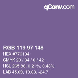 Código de color: RGB 119 97 148 | qconv.com