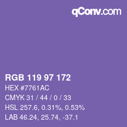 Color code: RGB 119 97 172 | qconv.com