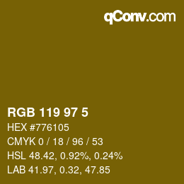 Color code: RGB 119 97 5 | qconv.com