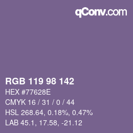 Color code: RGB 119 98 142 | qconv.com