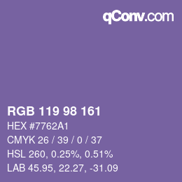 Color code: RGB 119 98 161 | qconv.com