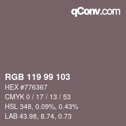 Color code: RGB 119 99 103 | qconv.com