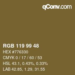 Color code: RGB 119 99 48 | qconv.com