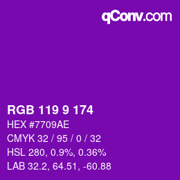 Color code: RGB 119 9 174 | qconv.com