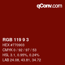 Color code: RGB 119 9 3 | qconv.com
