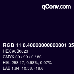 カラーコード: RGB 11 0.40000000000001 35.4 | qconv.com
