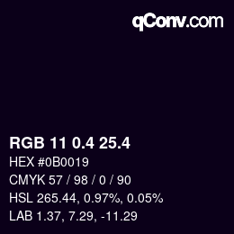 カラーコード: RGB 11 0.4 25.4 | qconv.com