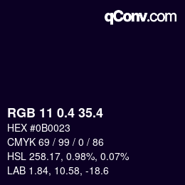 カラーコード: RGB 11 0.4 35.4 | qconv.com