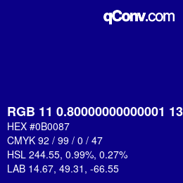 カラーコード: RGB 11 0.80000000000001 135.4 | qconv.com